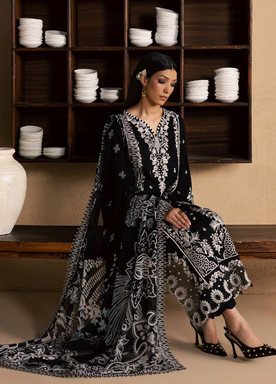 Koyal Monochrome by Nureh Unstitched Embroidered Lawn 3 Piece Suit NU26UKM NE-267 - Casual Collection