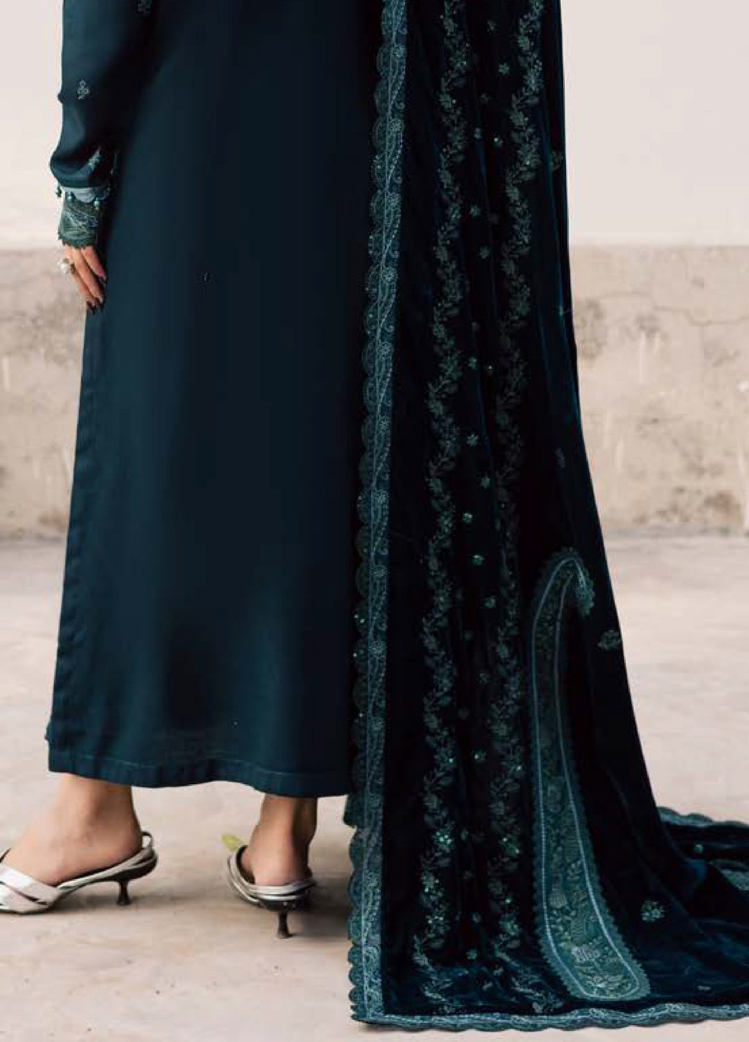 Nureh Exclusive Unstitched Luxury Leather Peach Embroidered Suits 3 Piece NU25EL NE-213 - Winter Collection