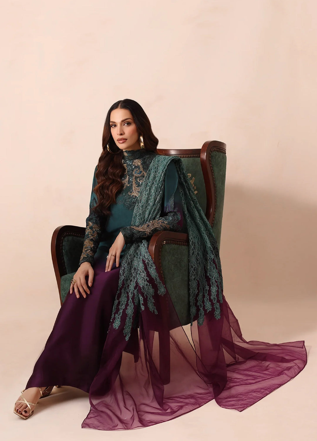 Eterna by Musferah Saad Pret Embroidered Tissue Silk 2 Piece Emerald Dusk - Festive Collection