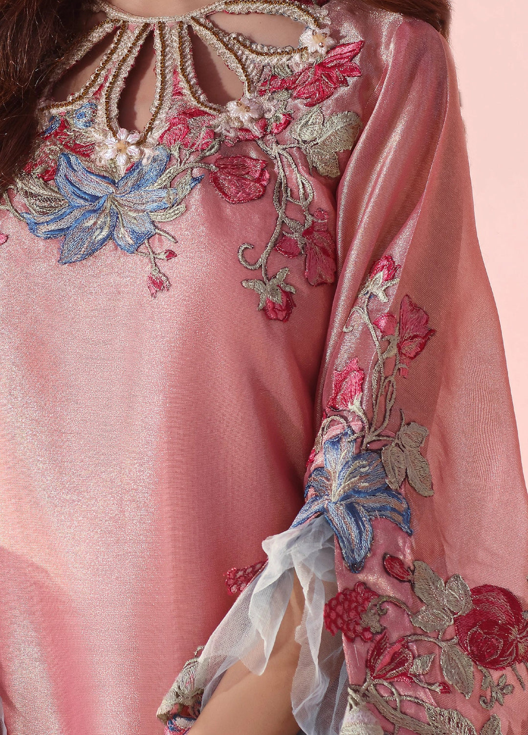 Eterna by Musferah Saad Pret Embroidered Tissue Kaftan Moonlit Blush - Festive Collection