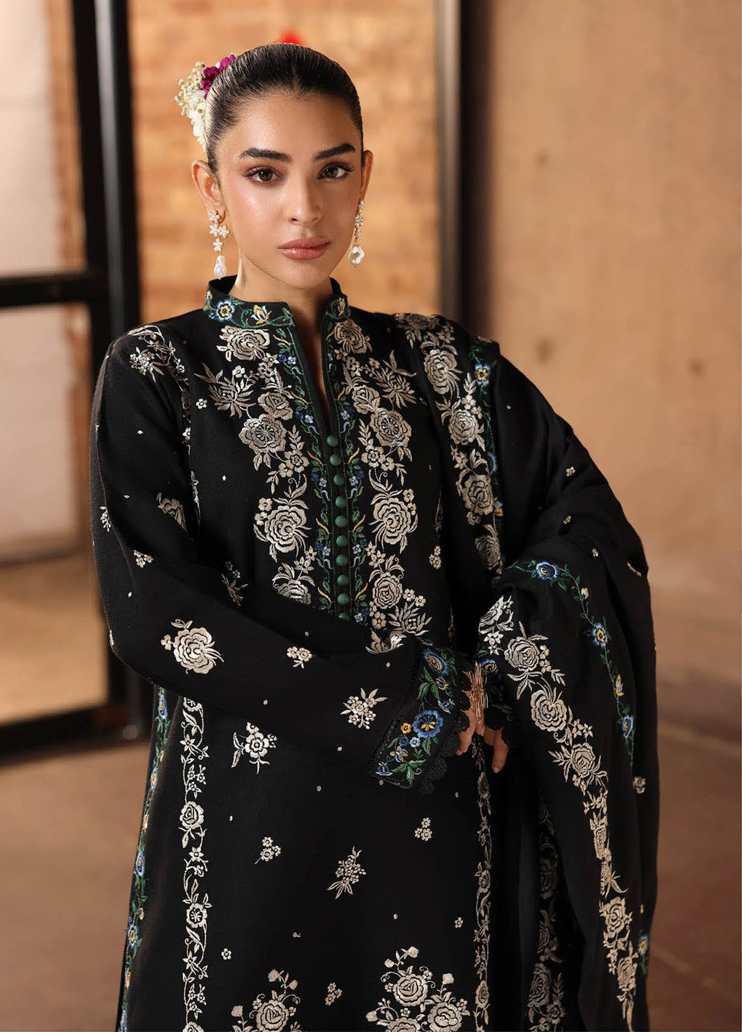 Rajbari Premium Unstitched Peach Winter Shawl Exclusive Embroidered Suits 3 Piece RB25PW D-1 - Winter Collection