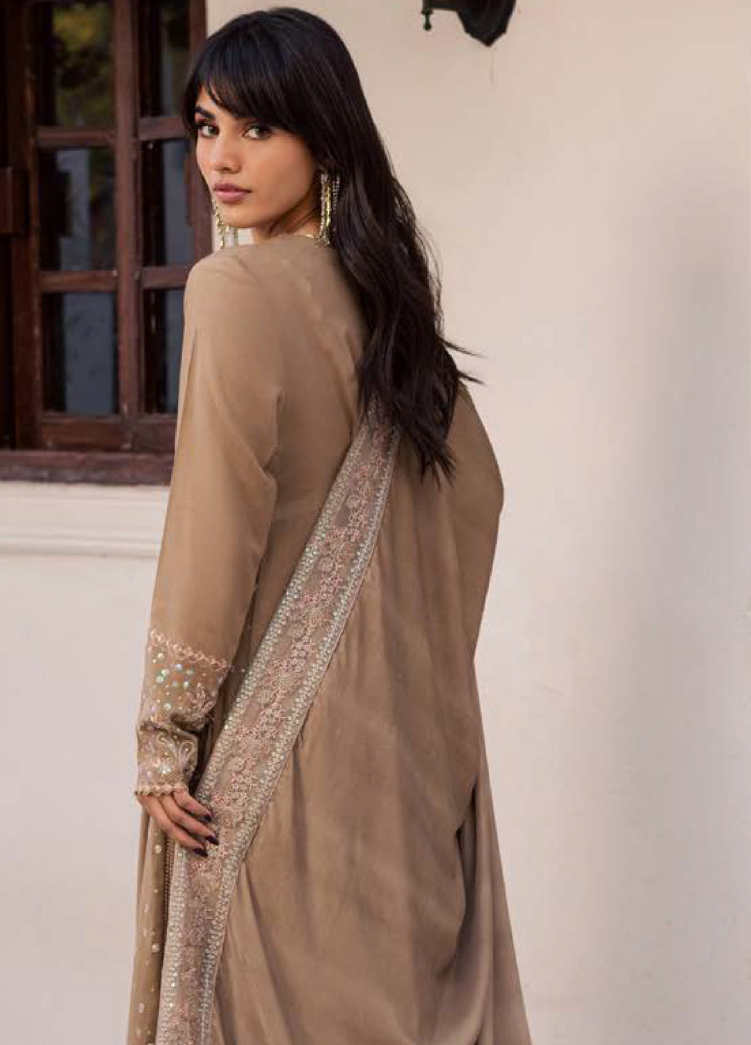 Nureh Exclusive Unstitched Luxury Leather Peach Embroidered Suits 3 Piece NU25EL NE-212 - Winter Collection