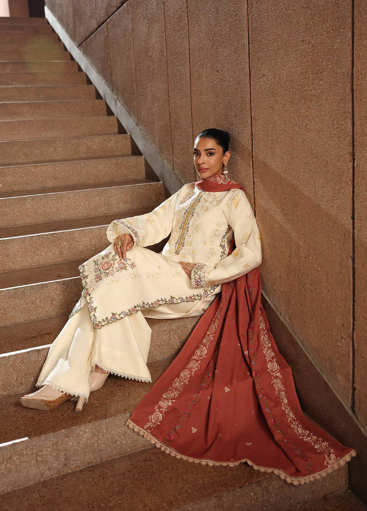 Rajbari Premium Unstitched Peach Winter Shawl Exclusive Embroidered Suits 3 Piece RB25PW D-11 - Winter Collection