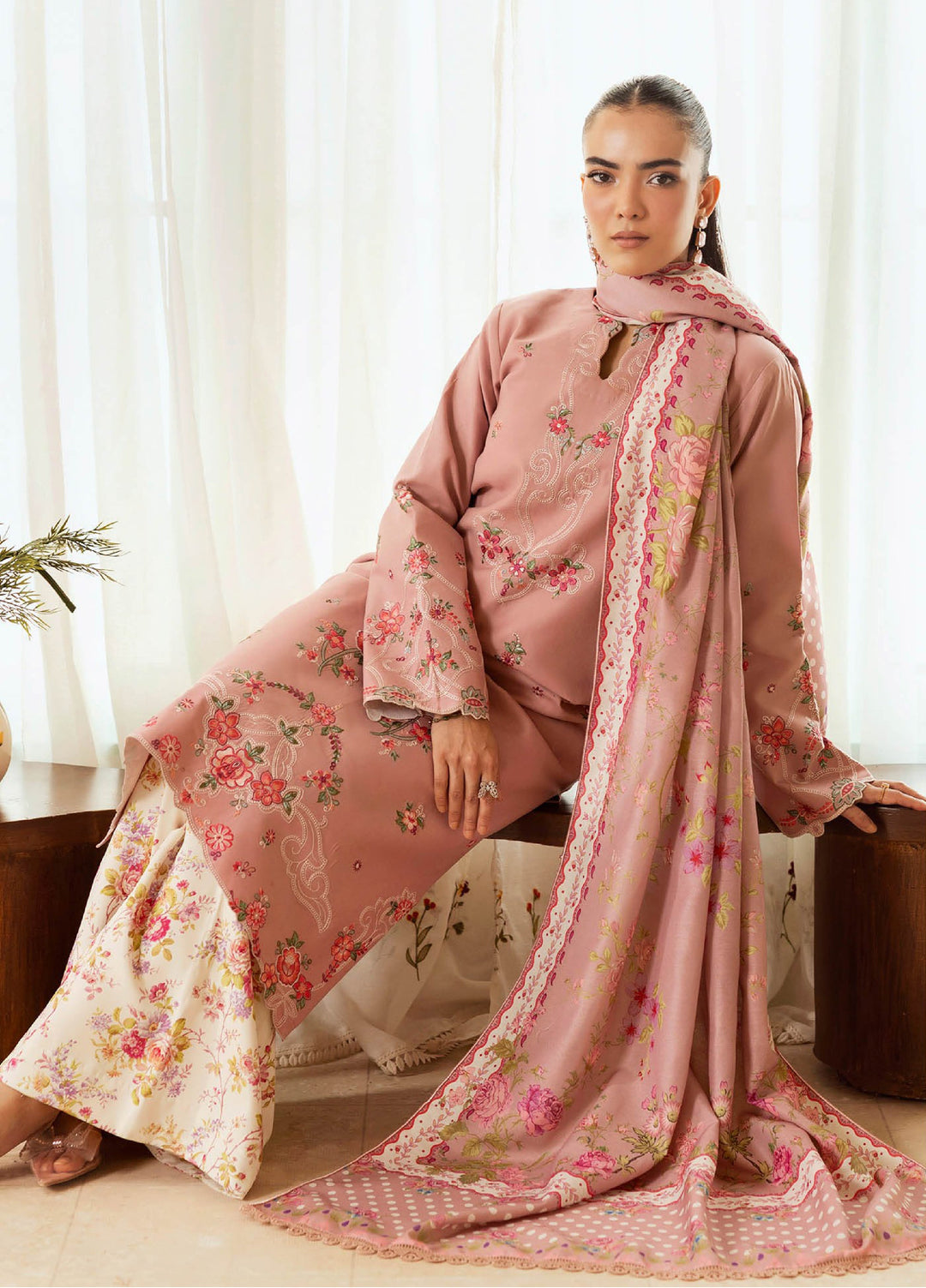 Nissa Floral Symphony by Rajbari Embroidered Marina Suits Unstitched 3 Piece RB25NM D-08 - Winter Collection