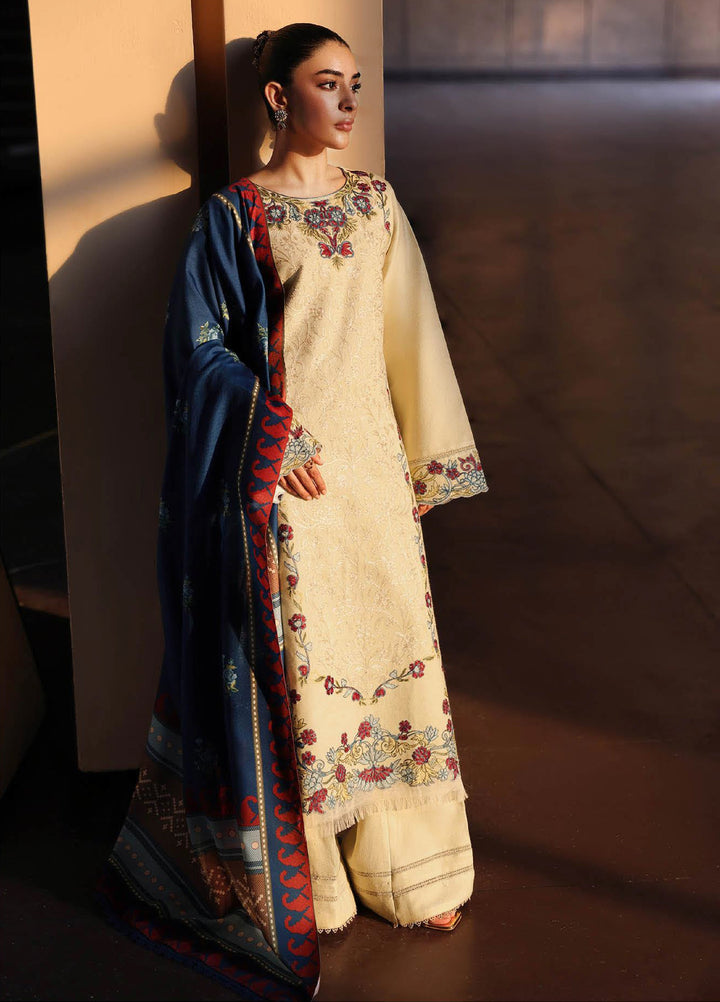 Rajbari Premium Unstitched Peach Winter Shawl Exclusive Embroidered Suits 3 Piece RB25PW D-5 - Winter Collection