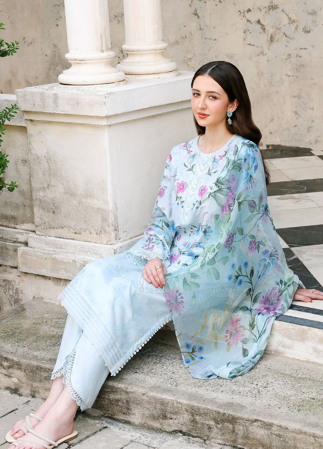 Cross Stitch Unstitched Embroidered Lawn 3 Piece Suit CS26ULE Aqua Glint - Eid Collection
