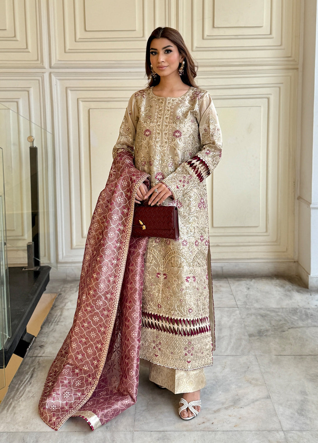 Haye Dil by Sahane Embroidered Lama Tissue Suits Unstitched 4 Piece SNE25HD CT 29005 Gold Love - Formals Collection