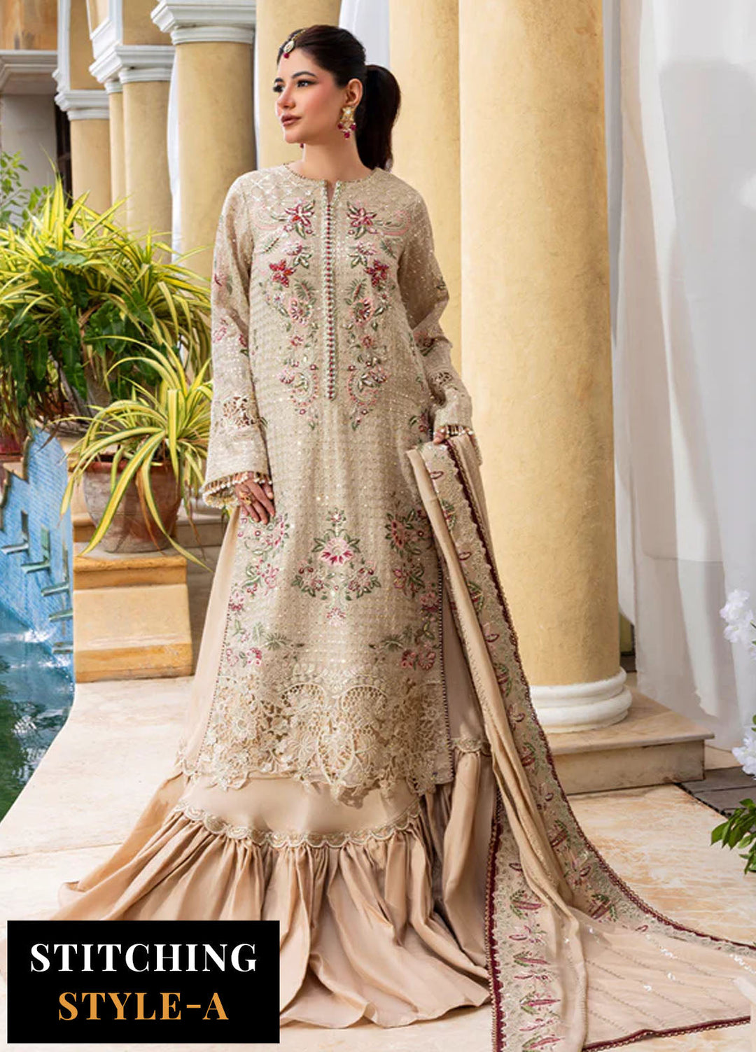 Haye Dil by Sahane Embroidered Khaddi Net Suits Unstitched 4 Piece SNE25HD CT 29004 Veil of Romance - Formals Collection