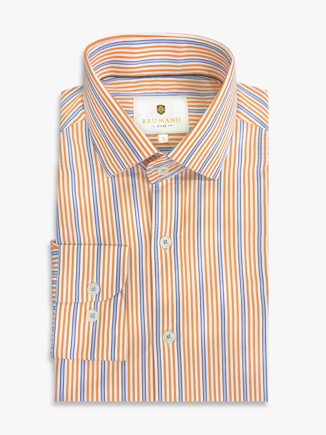 Brumano Ready To Wear Shirts Men 1 Piece Cotton Orange & Purple Striped Formal Shirt Luxe 0-32-025-1554 - Summer Collection