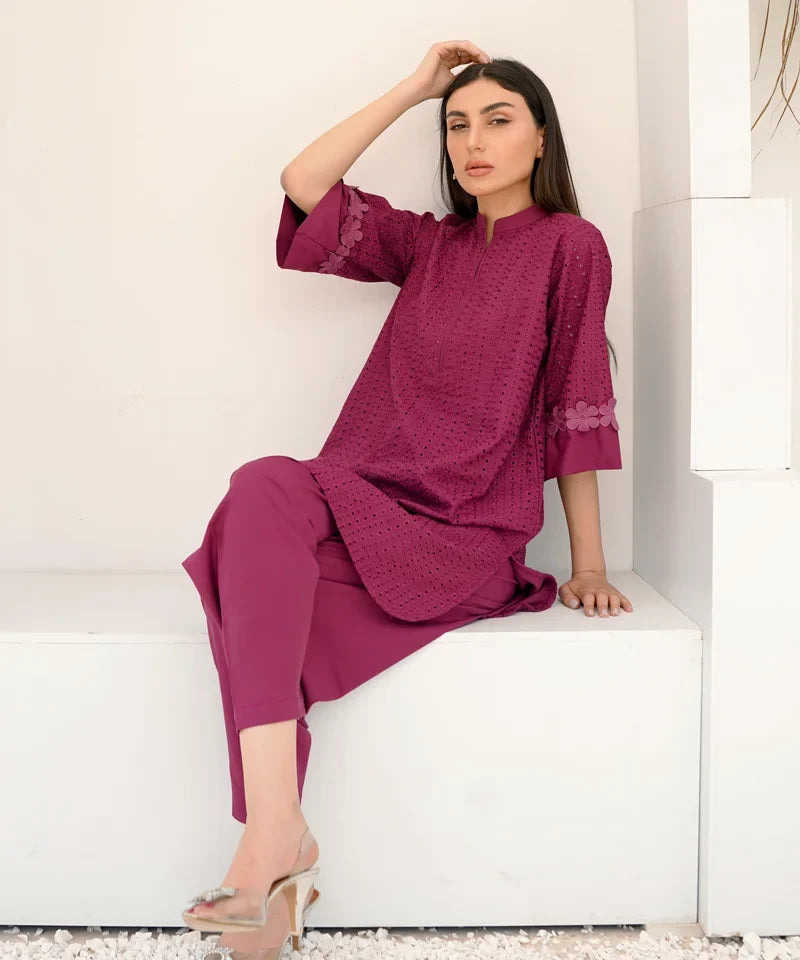 Dhaga Women Pret Embroidered 2 Piece Chikankari Pink SED04 - Summer Collection
