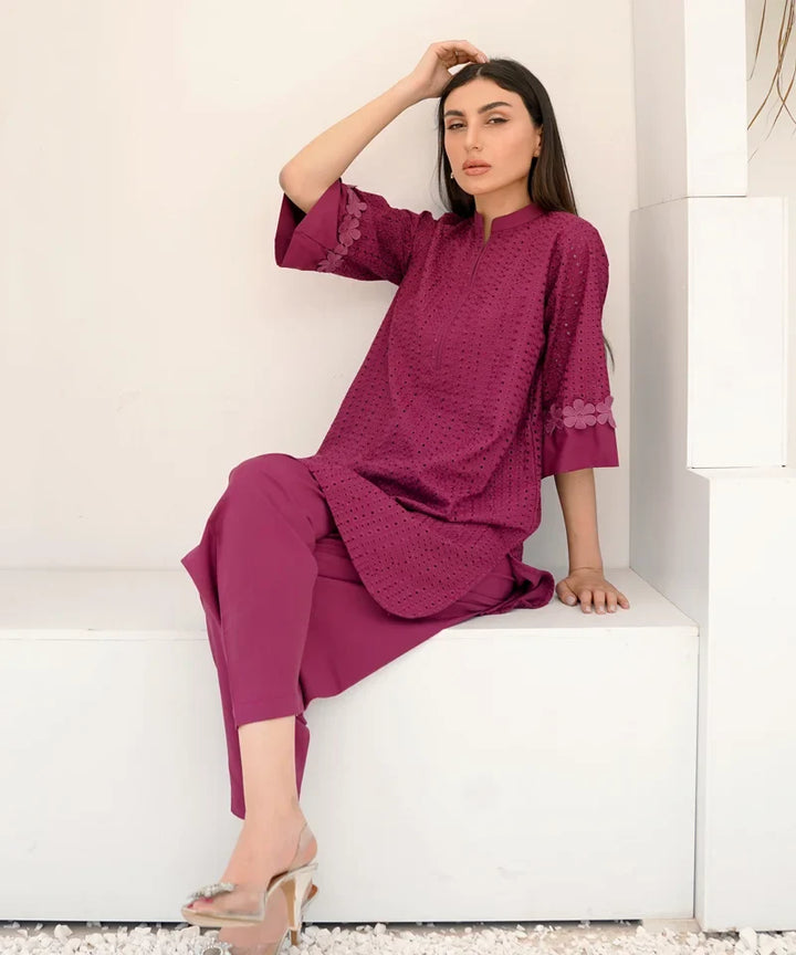 Dhaga Women Pret Embroidered 2 Piece Chikankari Pink SED04 - Summer Collection