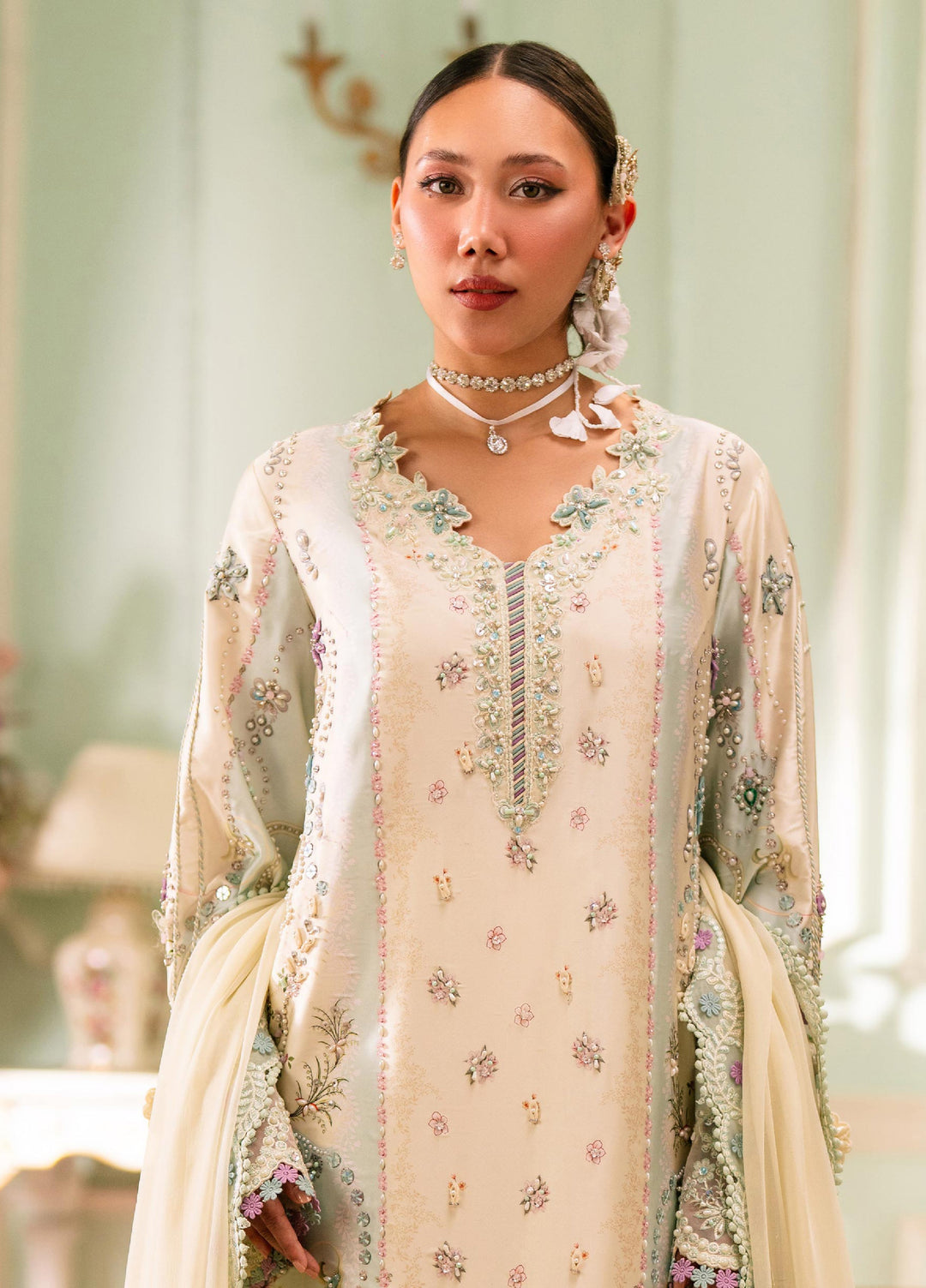 Luxe by Qalamkar Unstitched Embroidered Charmeuse Silk 3 Piece Suit QLK26UL Azure QSL-01 - Festive Collection