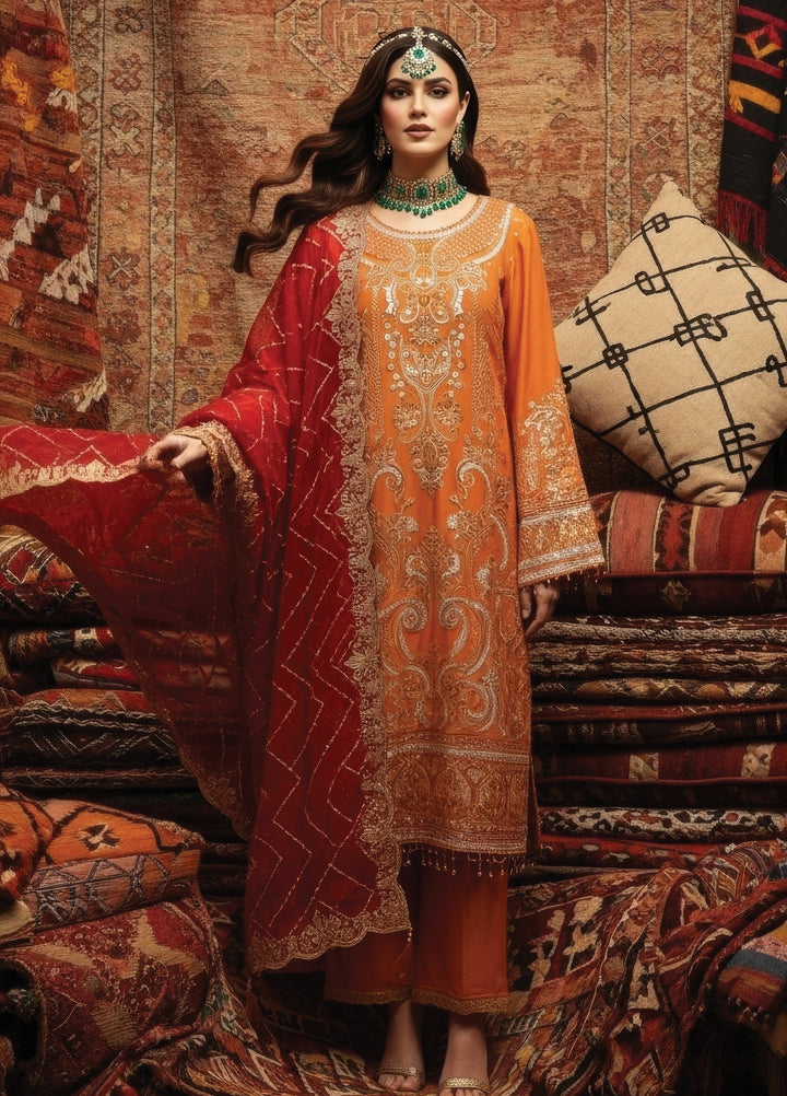 Mehr-E-Mah by Imrozia Premium Pret Embroidered Bamber Chiffon 3 Piece I-244 Esmara - Festive Collection
