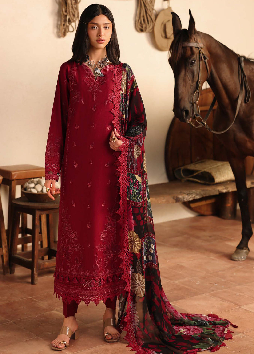 Raha by Nureh Unstitched Embroidered Lawn Doria 3 Piece Suit NU26ULR NE-248 - Summer Collection
