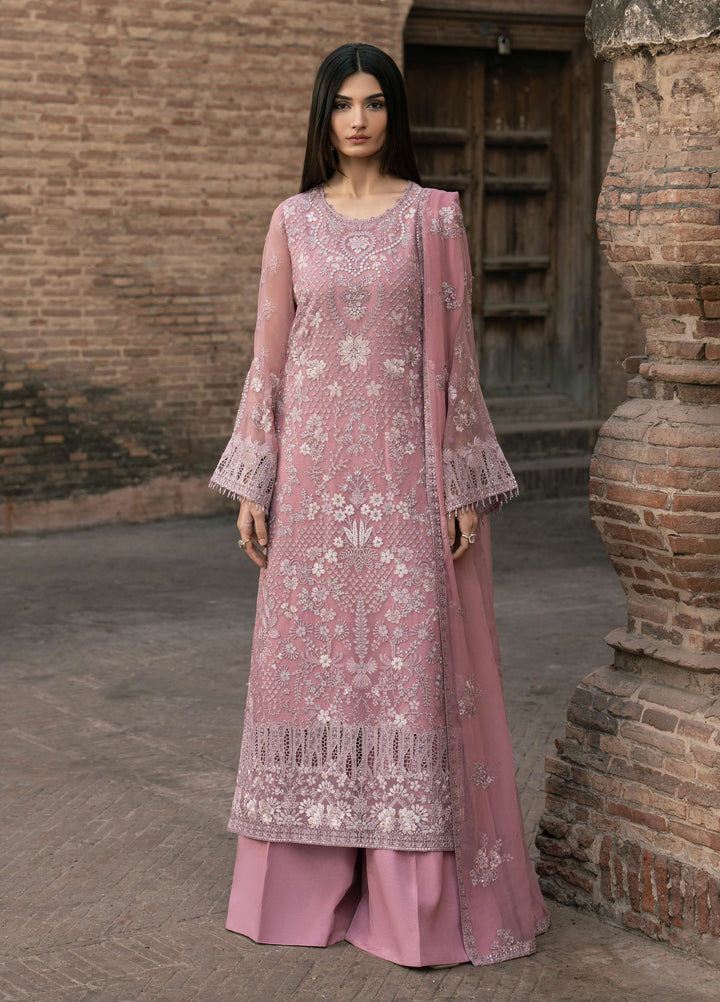 Humsafer by Lavish Premium Unstitched Embroidered Chiffon 3 Pcs Suit LVP26UH H-05 Floral Pink - Festive