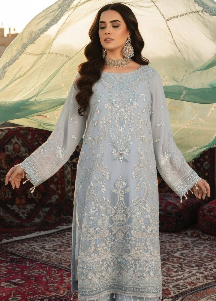 Mehr-E-Mah by Imrozia Premium Pret Embroidered Bamber Chiffon 3 Piece I-243 Elif-E-Noor - Festive Collection