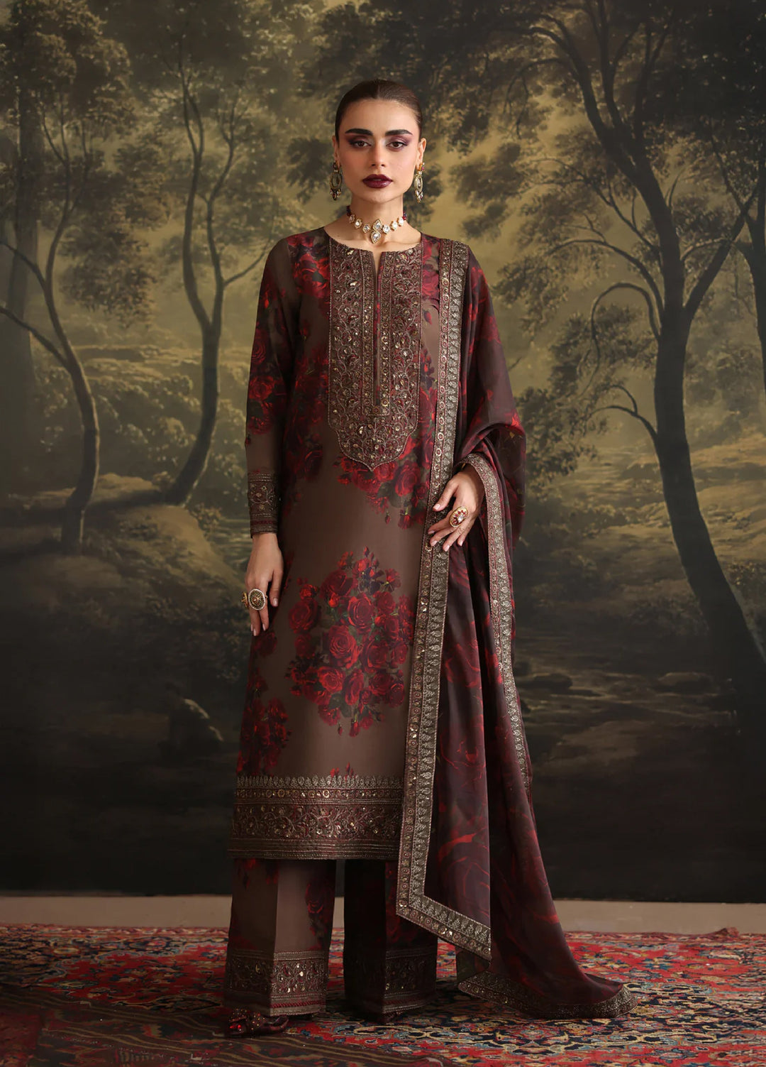 Rehana by Humjoli Pret Embroidered Lawn 3 Piece Brown Rome - Festive Collection
