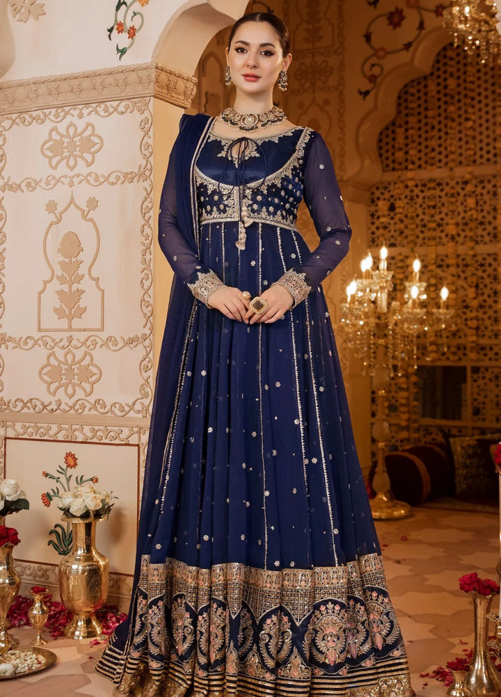 Rasm e Henna by Al Siyaab RTW Embroidered Chiffon 3 Piece Suit Nelofar Navy Blue - Festive Collection