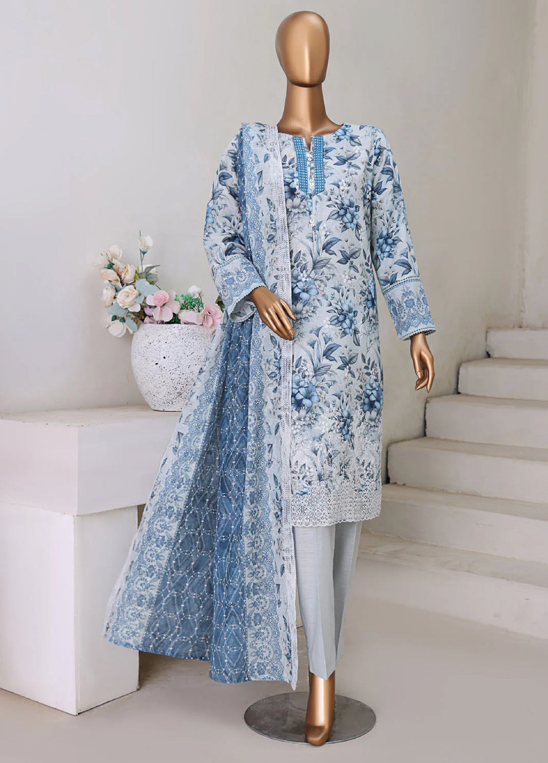 Hz Textiles Chikankari Embroidered Khaddar Suits Unstitched 3 Piece KEC 104 - Winter Collection