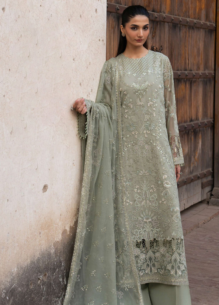 Humsafer by Lavish Premium Unstitched Embroidered Chiffon 3 Pcs Suit LVP26UH H-04 Sage Green - Festive