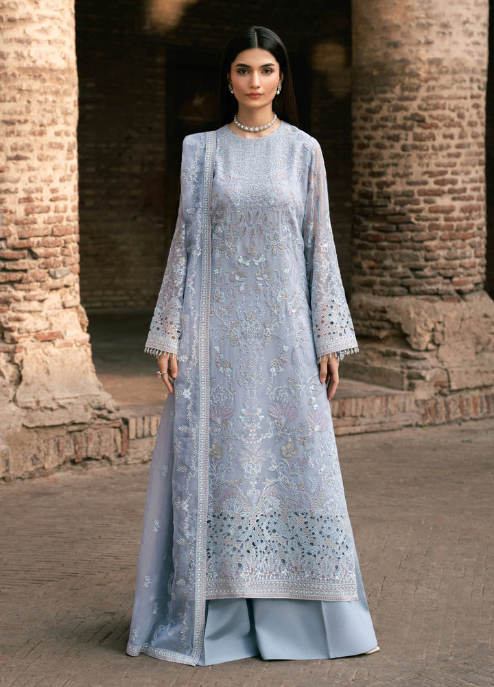 Humsafer by Lavish Premium Unstitched Embroidered Chiffon 3 Pcs Suit LVP26UH H-07 Baby Blue - Festive