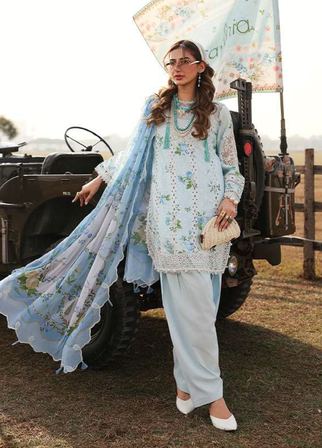 Sardinia Unstitched Embroidered Lawn 3 Piece Suit SRD26ULF D-2 SKY BELLS - Festive Collection