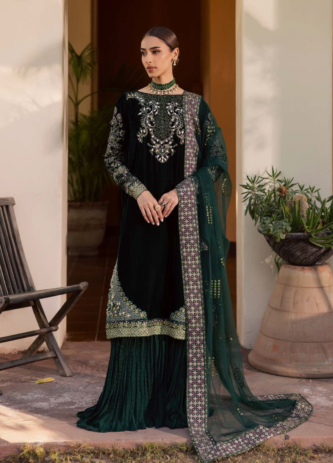 Maya by Nureh Unstitched Velvet Embroidered 3 Piece Suits NU25MV NW-115 - Festive Collection
