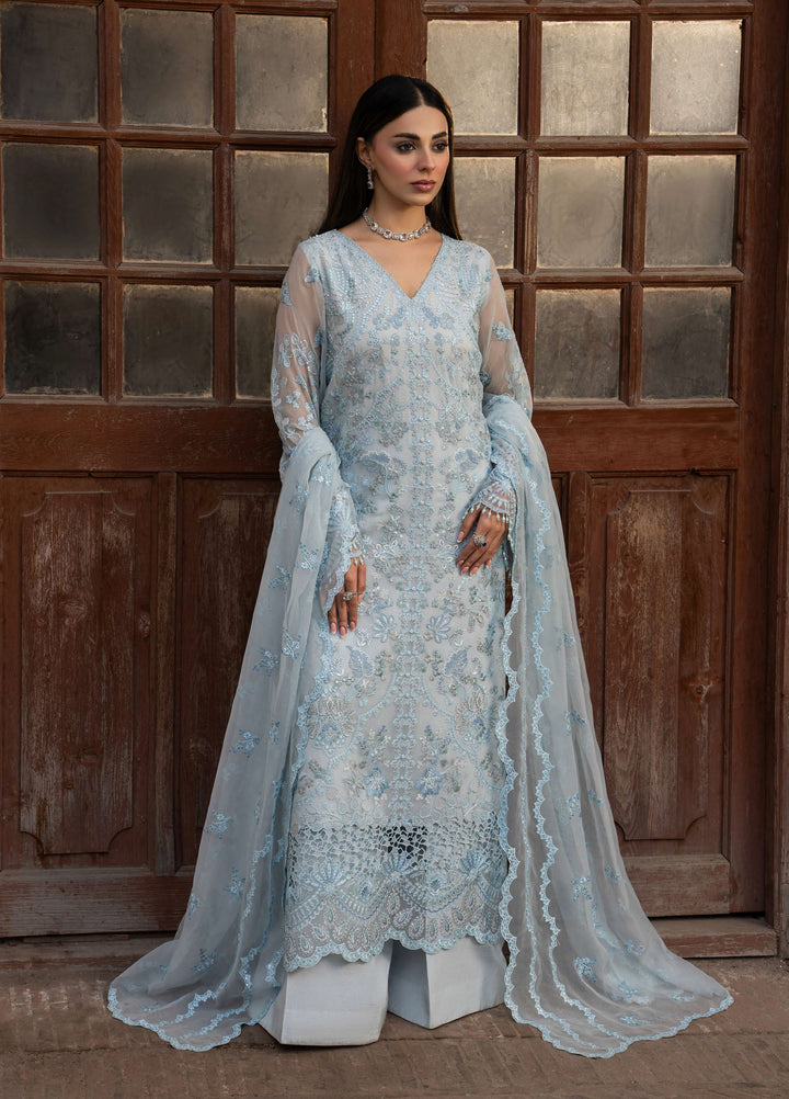 Humsafer by Lavish Premium Unstitched Embroidered Chiffon 3 Pcs Suit LVP26UH H-10 Misty Blue - Festive