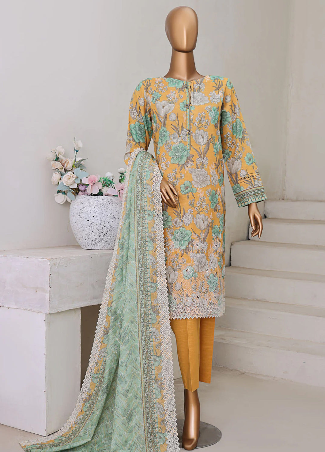 Hz Textiles Chikankari Embroidered Khaddar Suits Unstitched 3 Piece KEC 106 - Winter Collection