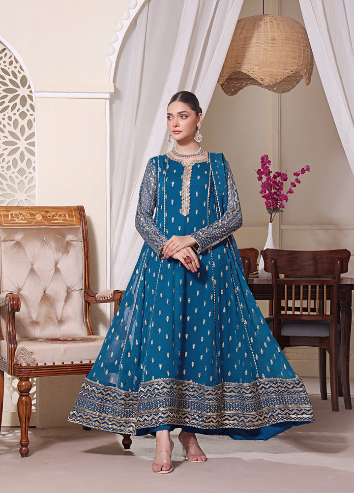 Rasm e Henna by Al Siyaab RTW Embroidered Chiffon 3 Piece Suit Bahaar Peacock - Festive Collection