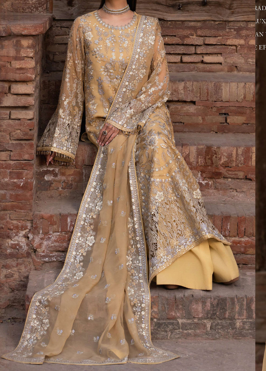 Humsafer by Lavish Premium Unstitched Embroidered Chiffon 3 Pcs Suit LVP26UH H-03 Daffodil Yellow - Festive