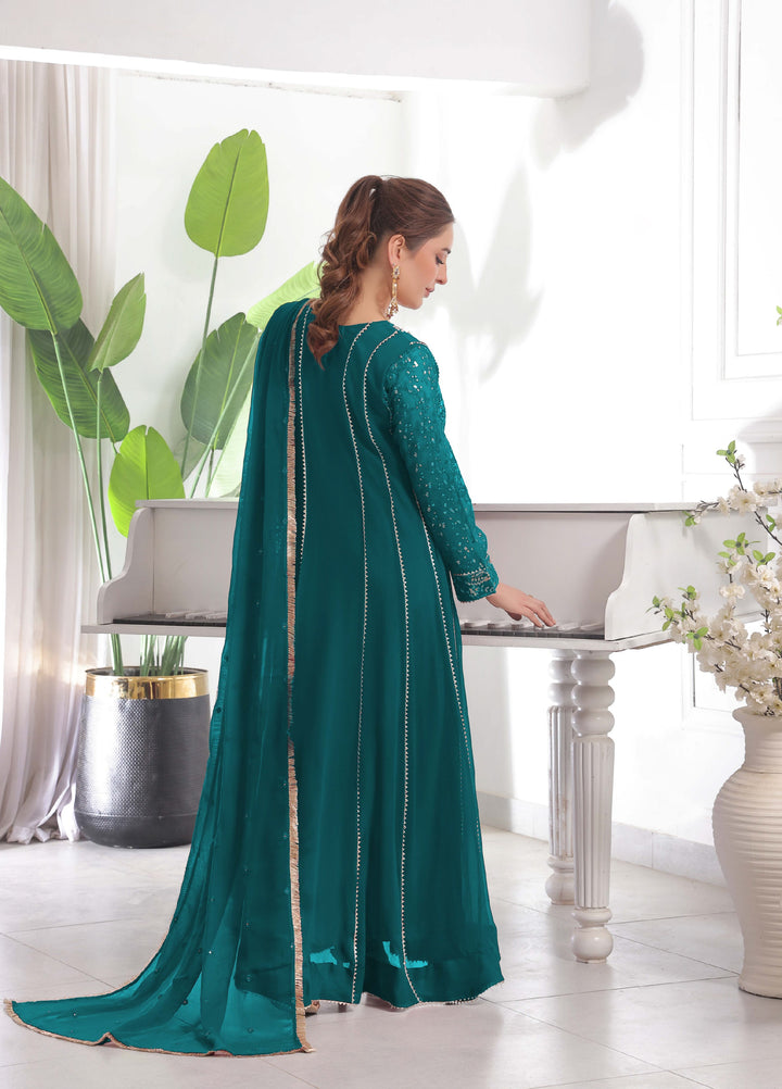 Rasm e Henna by Al Siyaab RTW Embroidered Chiffon 3 Piece Suit Raani Peacock - Festive Collection