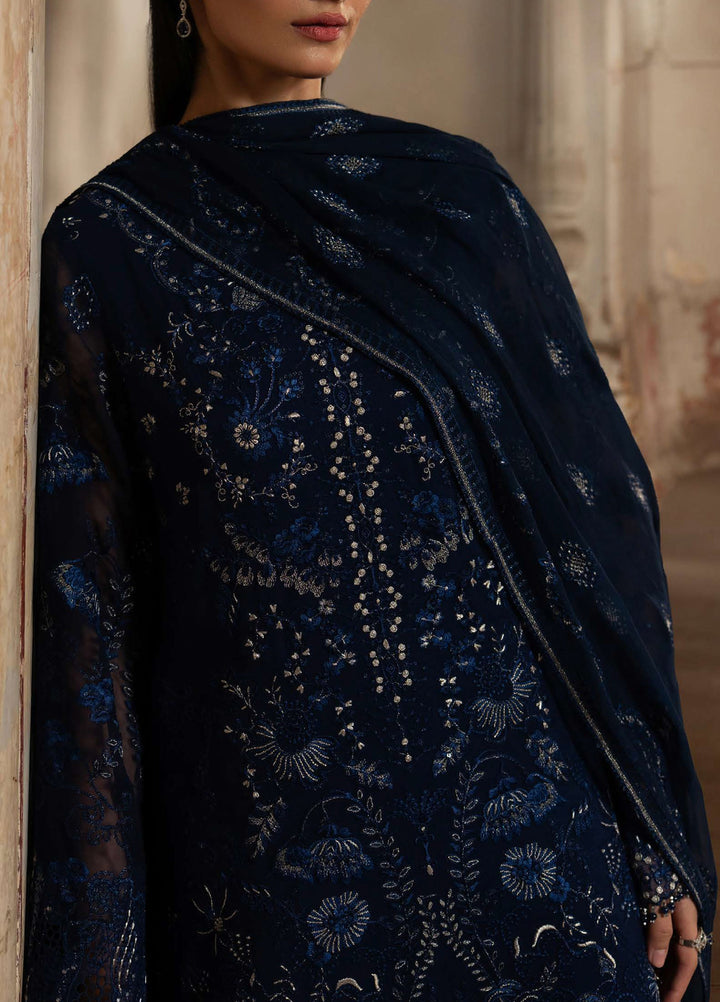 Humsafer by Lavish Premium Unstitched Embroidered Chiffon 3 Pcs Suit LVP26UH H-08 Midnight Blue - Festive