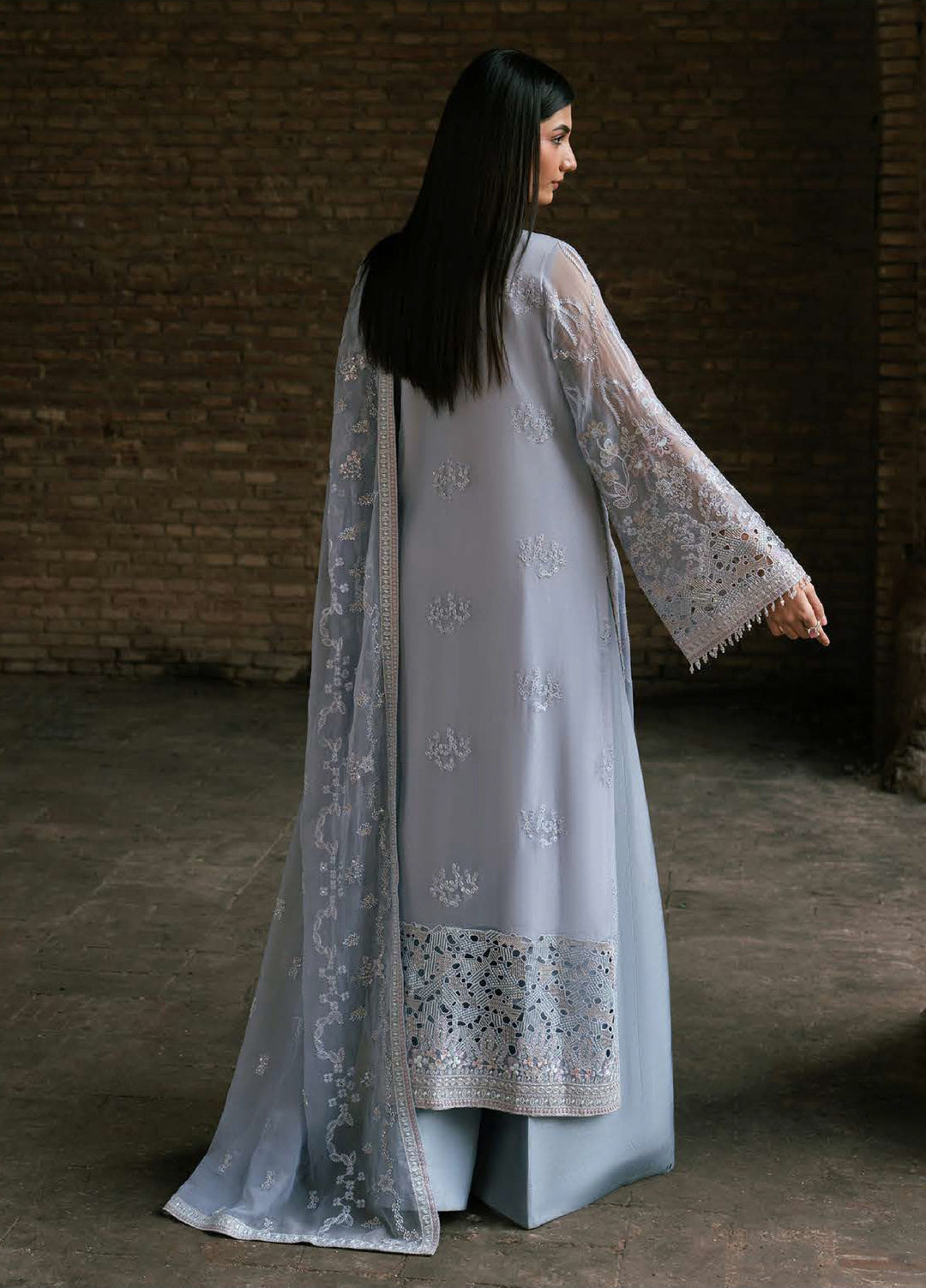 Humsafer by Lavish Premium Unstitched Embroidered Chiffon 3 Pcs Suit LVP26UH H-07 Baby Blue - Festive