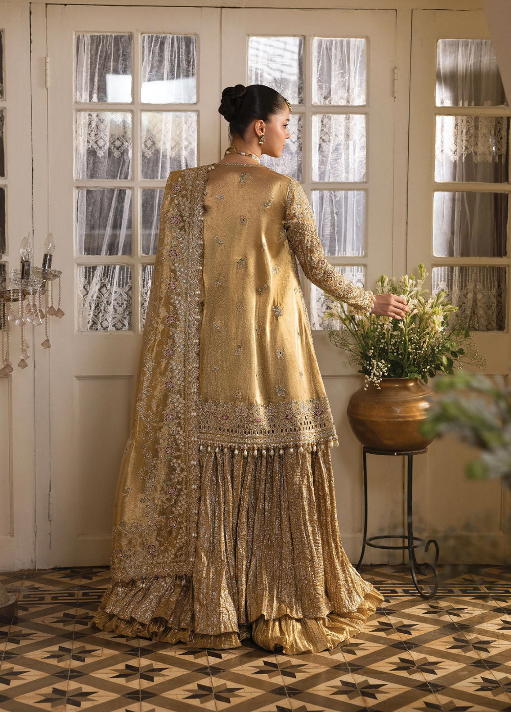 Dastangoi by Afrozeh Unstitched Formal Embroidered Tissue Zari 3 Piece Suits  AF25DF D-3 Goldevil - Formal Collection