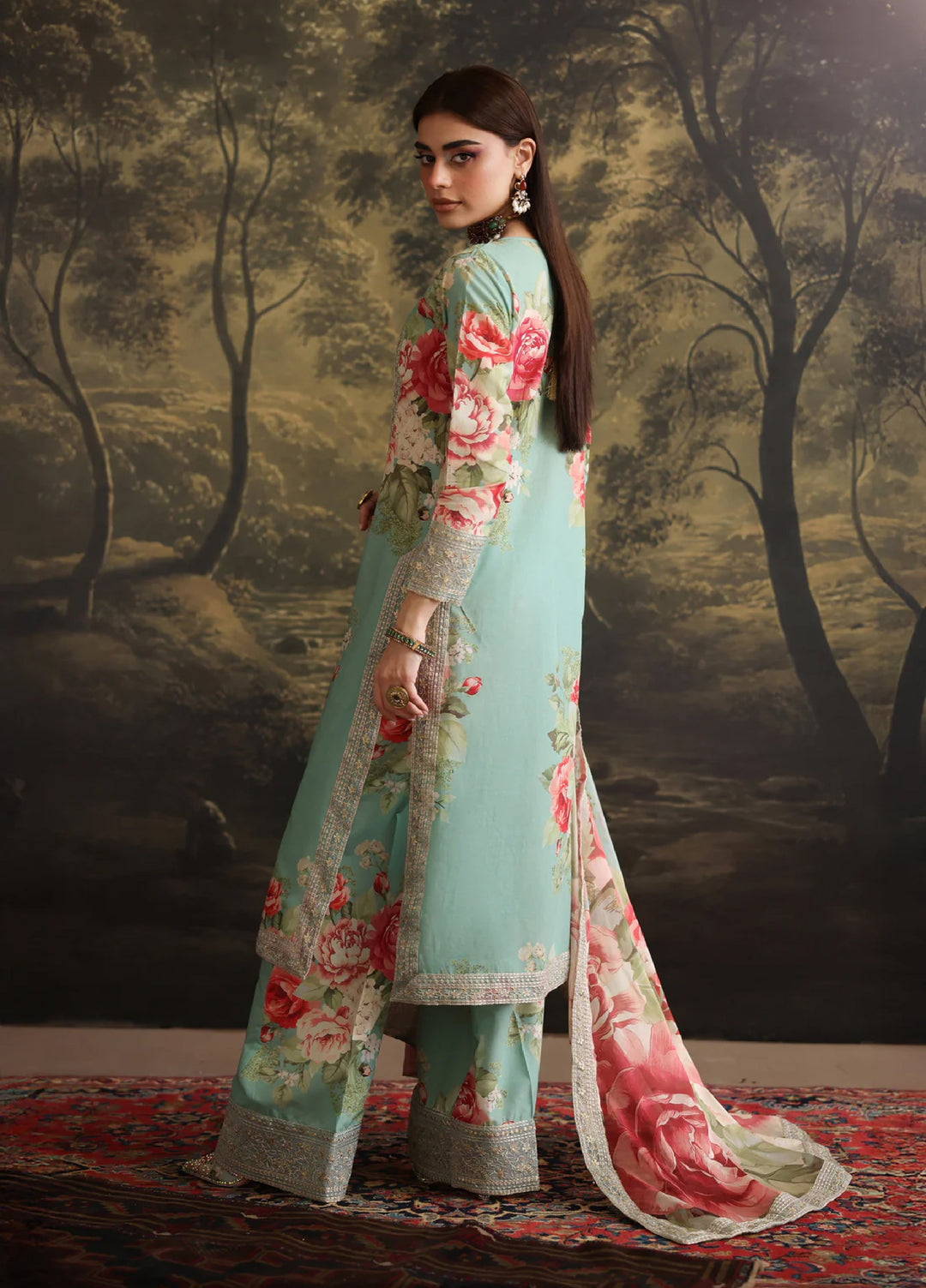 Rehana by Humjoli Pret Embroidered Lawn 3 Piece Aqua Pink - Festive Collection