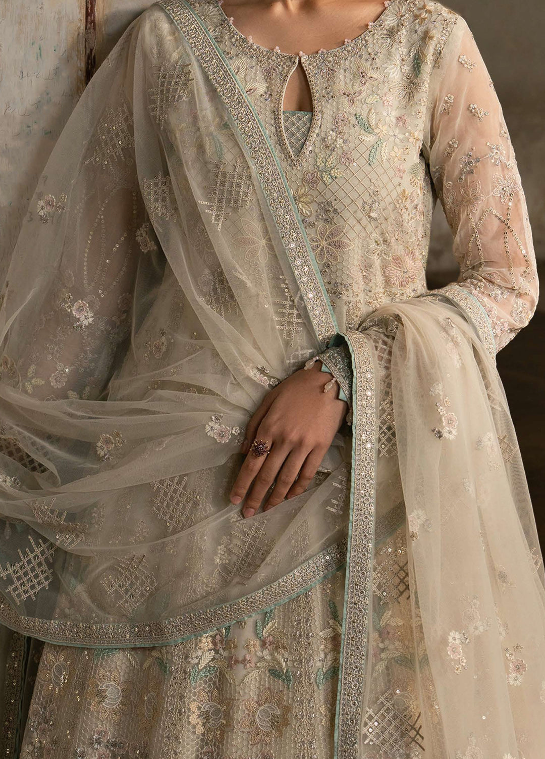 Humsafer by Lavish Premium Unstitched Embroidered Organza 3 Pcs Suit LVP26UH H-06 White Dove - Festive