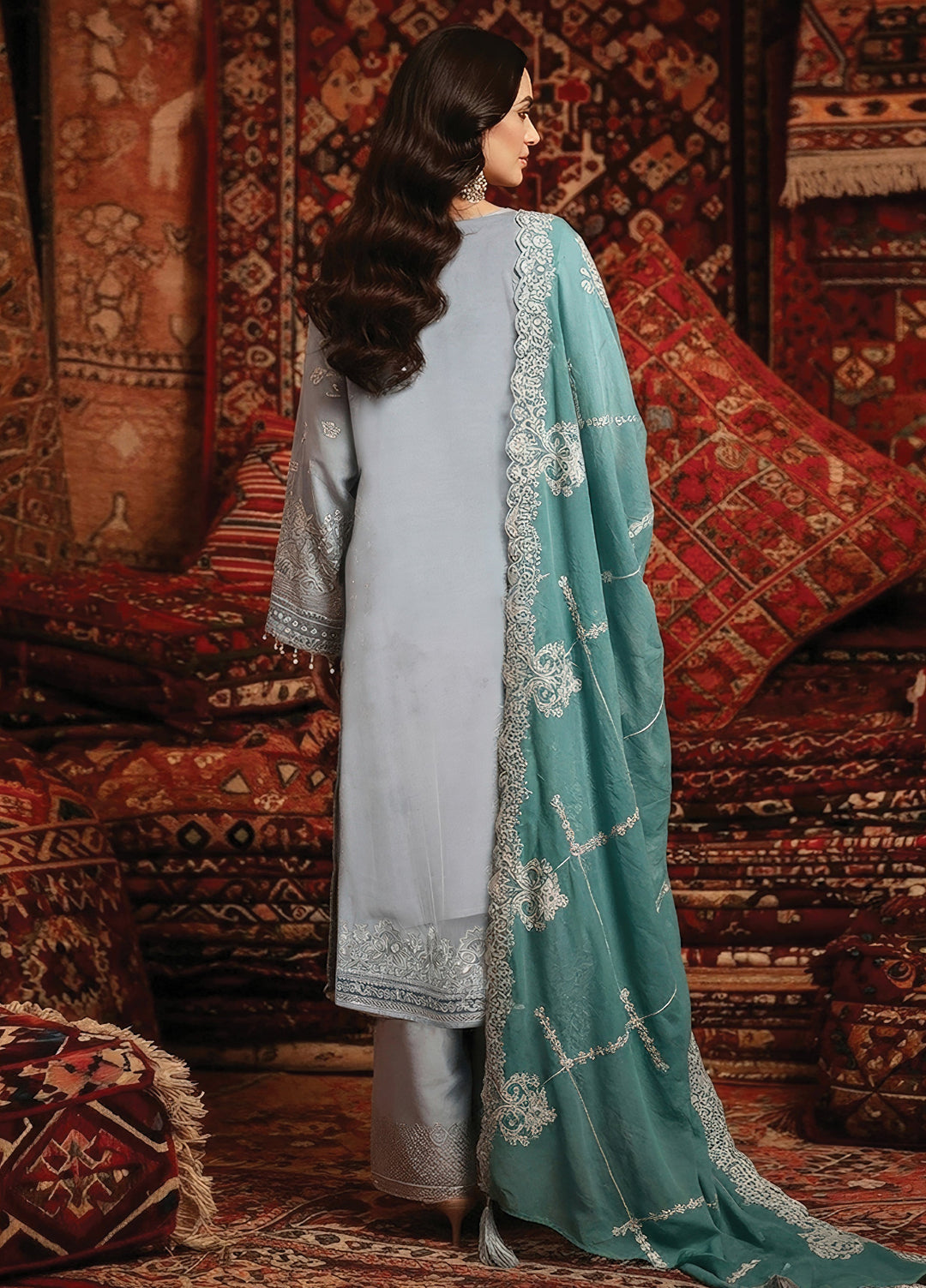 Mehr-E-Mah by Imrozia Premium Pret Embroidered Bamber Chiffon 3 Piece I-243 Elif-E-Noor - Festive Collection