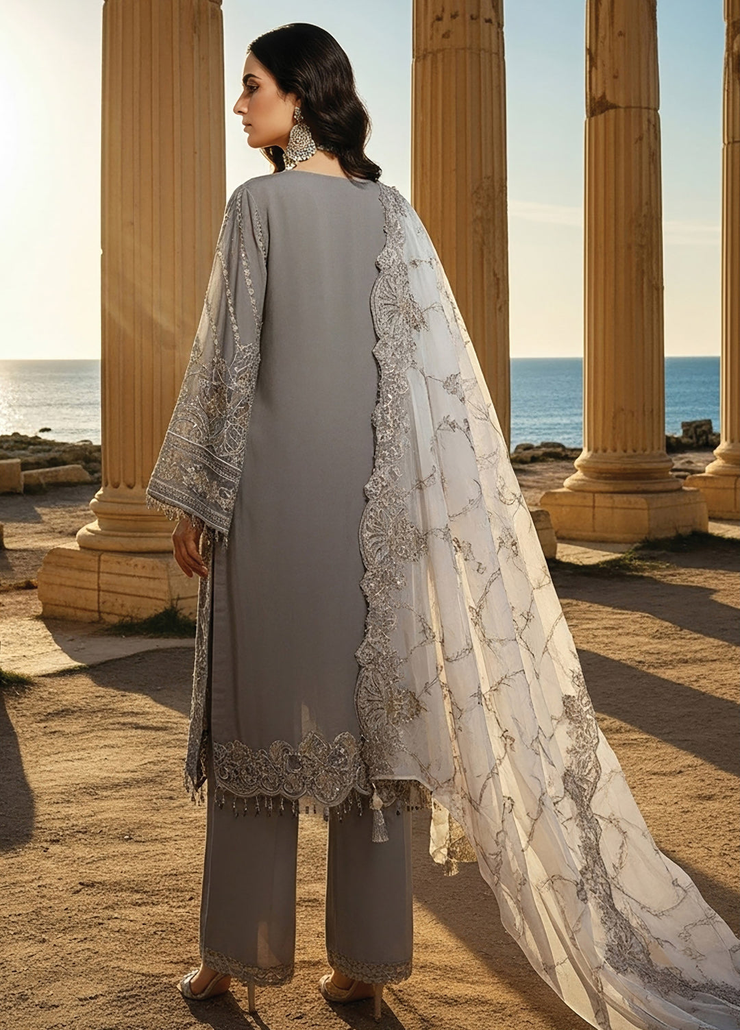 Mehr-E-Mah by Imrozia Premium Pret Embroidered Bamber Chiffon 3 Piece I-246 Lalezar - Festive Collection