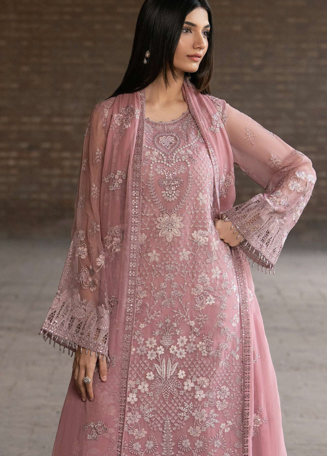 Humsafer by Lavish Premium Unstitched Embroidered Chiffon 3 Pcs Suit LVP26UH H-05 Floral Pink - Festive