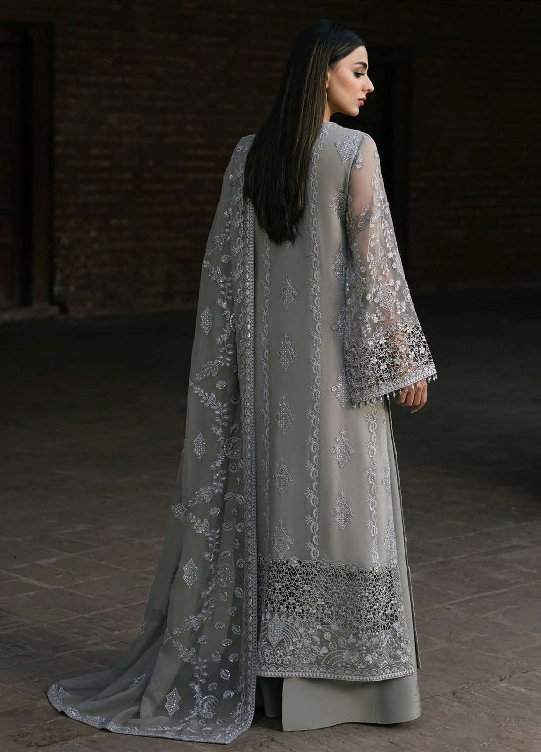 Humsafer by Lavish Premium Unstitched Embroidered Chiffon 3 Pcs Suit LVP26UH H-02 Gentle Grey - Festive