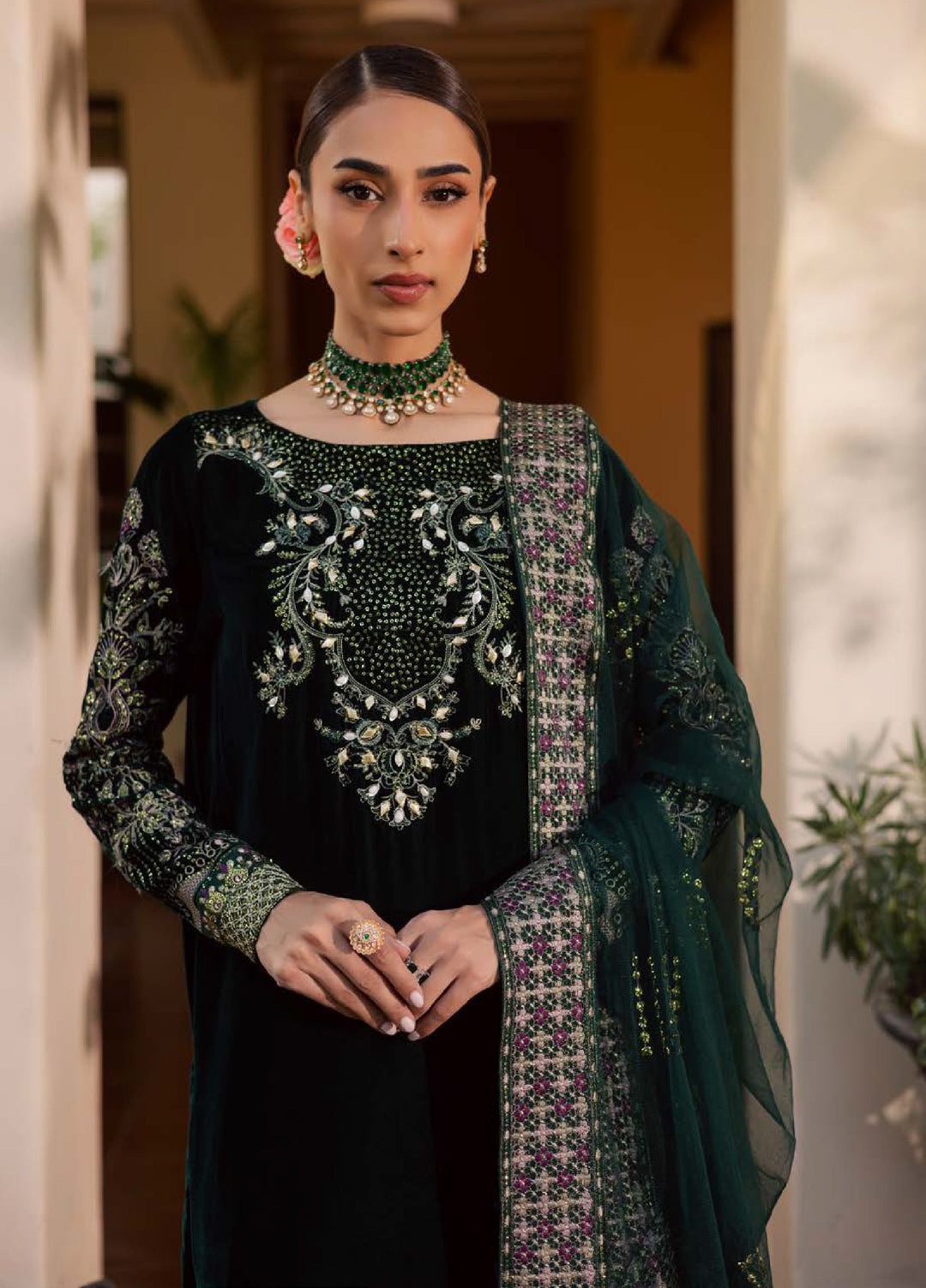 Maya by Nureh Unstitched Velvet Embroidered 3 Piece Suits NU25MV NW-115 - Festive Collection