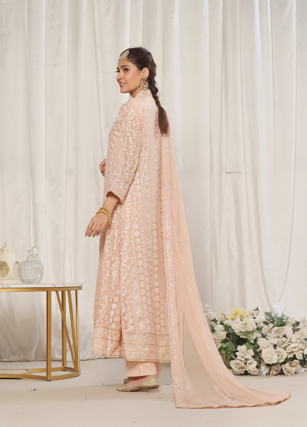 Rasm e Henna by Al Siyaab RTW Embroidered Chiffon 3 Piece Suit Noor e Nazakat Peach - Festive Collection