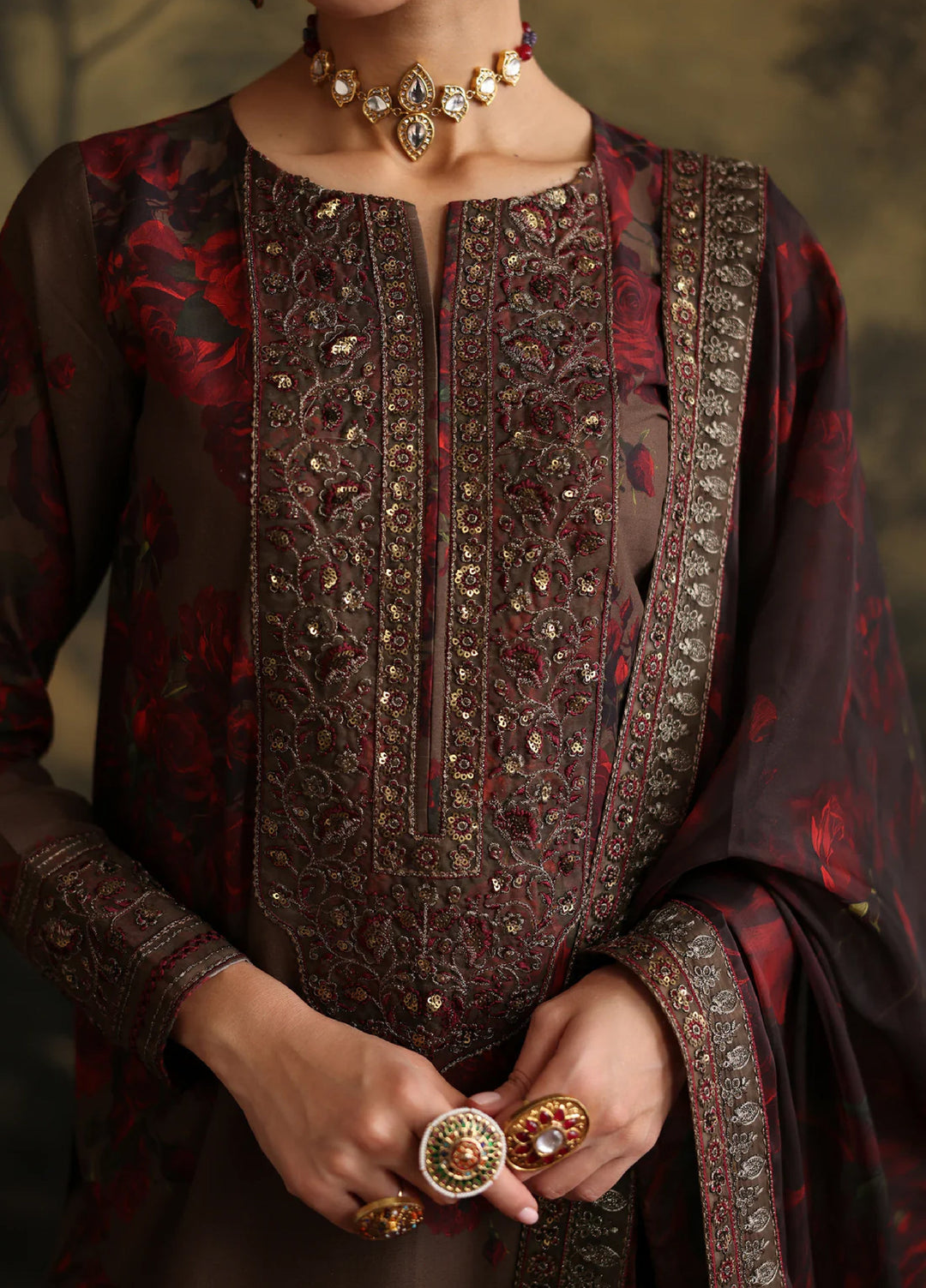 Rehana by Humjoli Pret Embroidered Lawn 3 Piece Brown Rome - Festive Collection