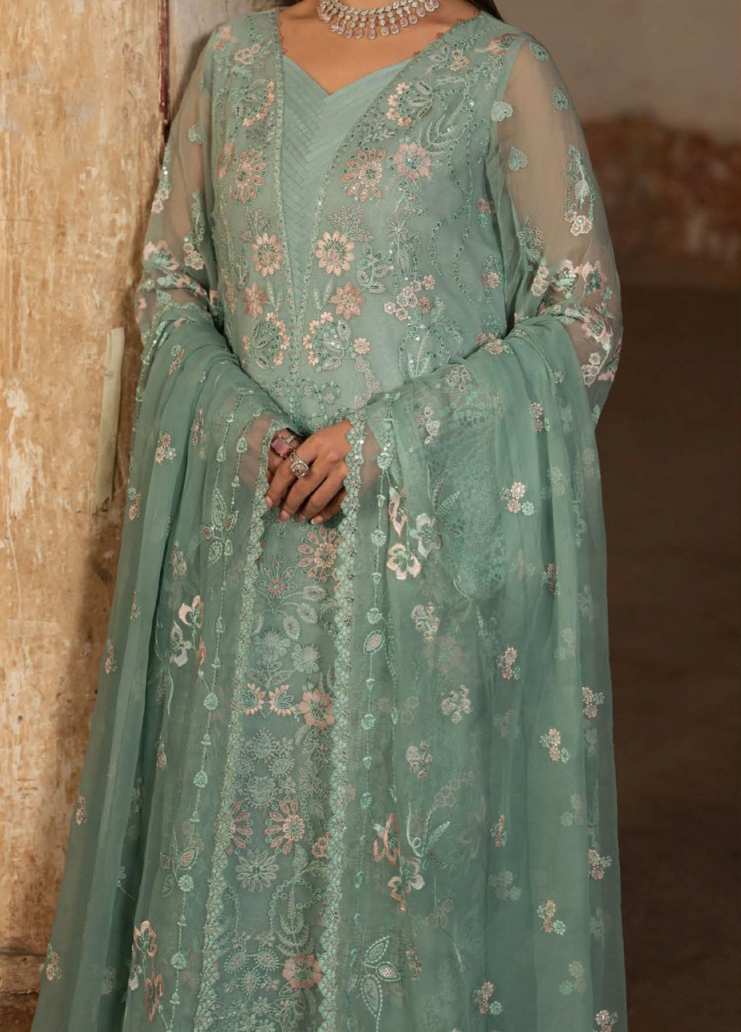 Humsafer by Lavish Premium Unstitched Embroidered Chiffon 3 Pcs Suit LVP26UH H-09 Light Aqua - Festive