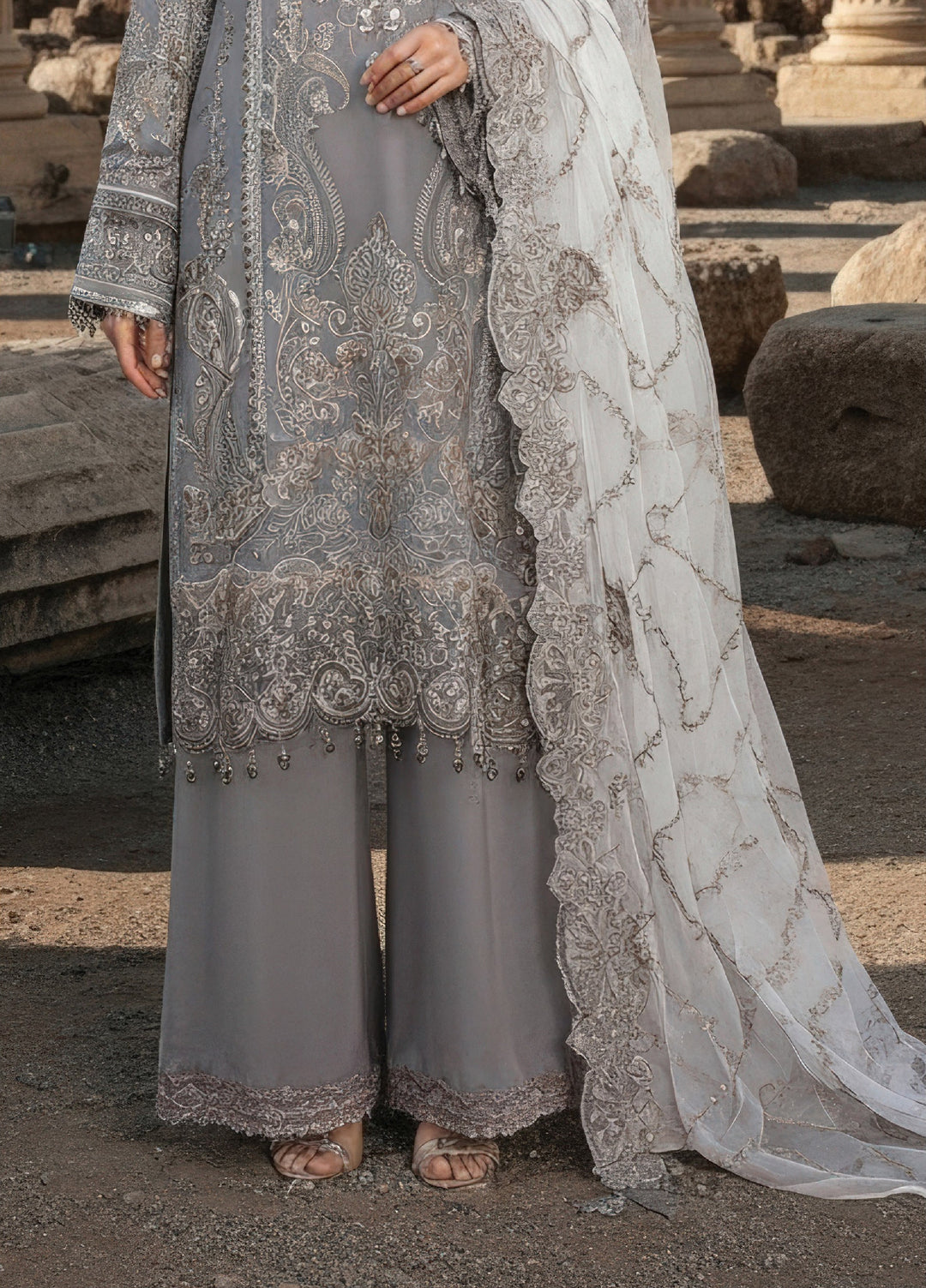 Mehr-E-Mah by Imrozia Premium Pret Embroidered Bamber Chiffon 3 Piece I-246 Lalezar - Festive Collection