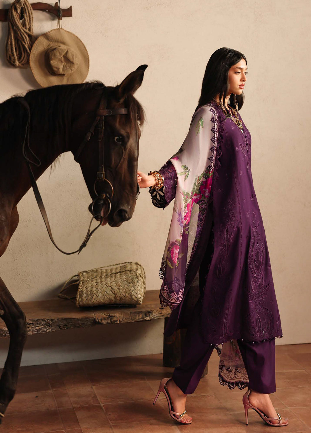 Raha by Nureh Unstitched Embroidered Lawn Doria 3 Piece Suit NU26ULR NE-246 - Summer Collection