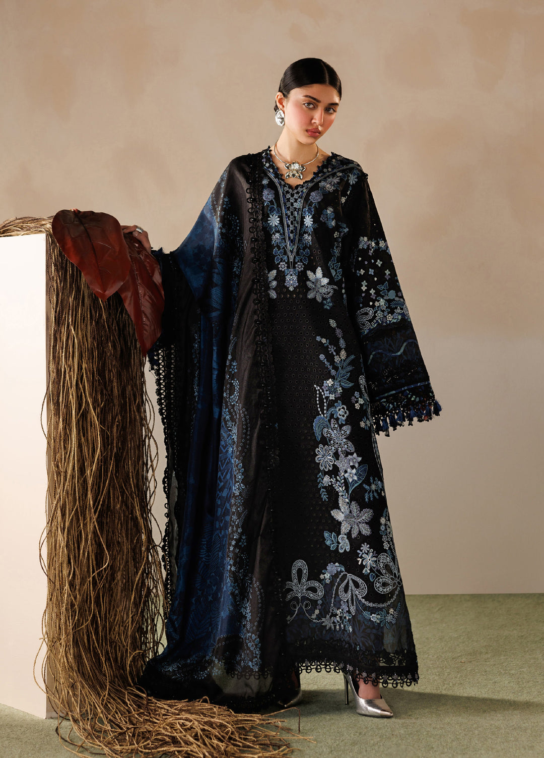 Baroque Unstitched Embroidered Lawn 3 Piece Suit BQ26ULE EL26-D08 - Eid Collection