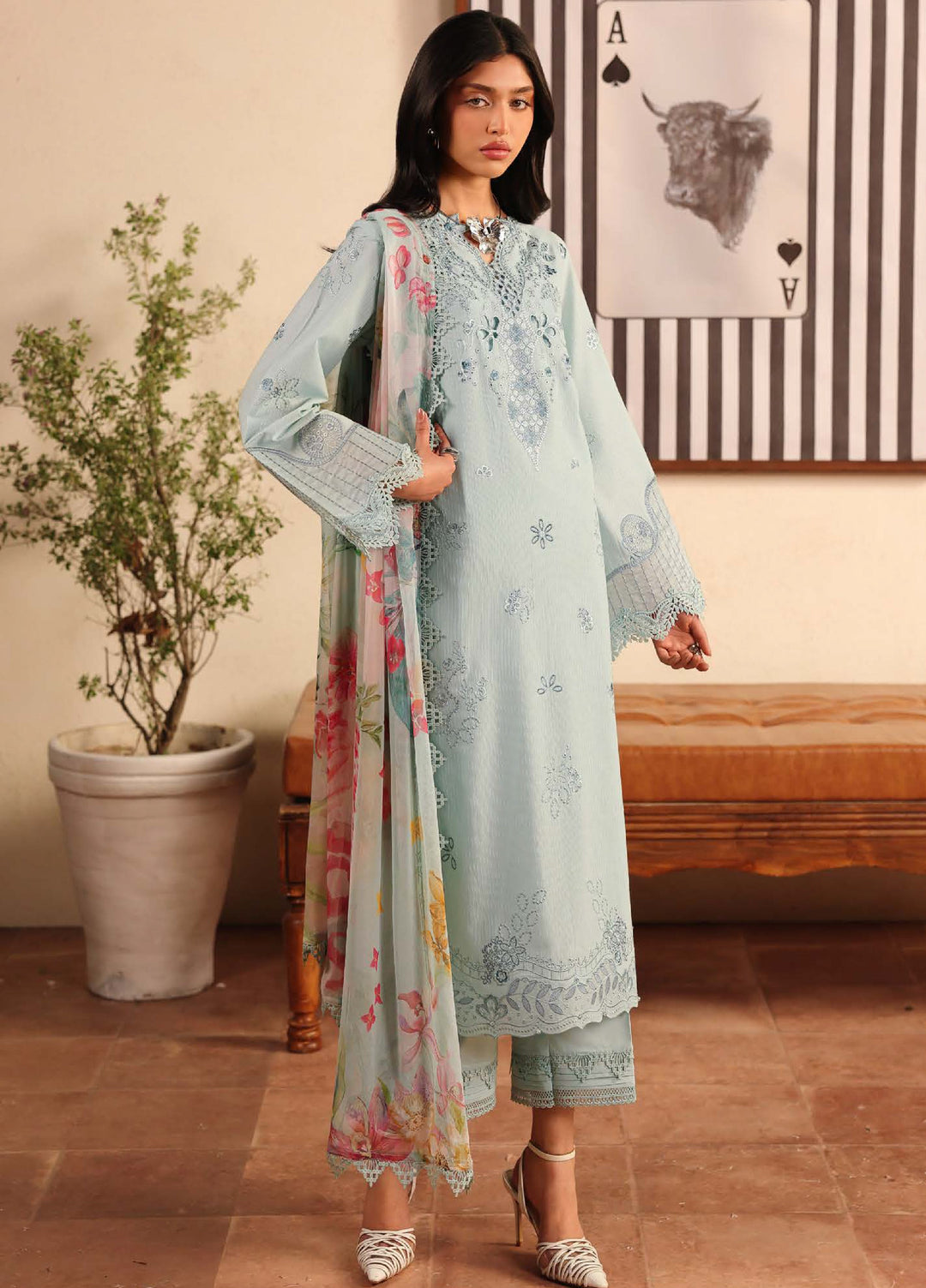 Raha by Nureh Unstitched Embroidered Lawn Doria 3 Piece Suit NU26ULR NE-250 - Summer Collection
