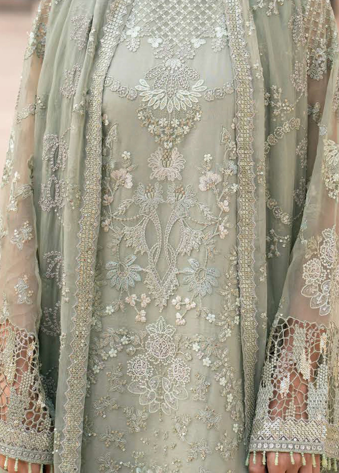 Humsafer by Lavish Premium Unstitched Embroidered Chiffon 3 Pcs Suit LVP26UH H-04 Sage Green - Festive